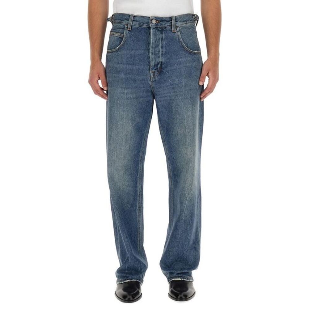 HAIKURE Men's Distressed Wash Straight Leg Jeans Men BLUE Pants